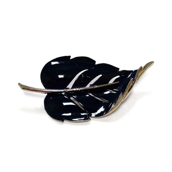 Vintage Leaf Brooch Pin In Black & Silver-Tone - Picture 6 of 10